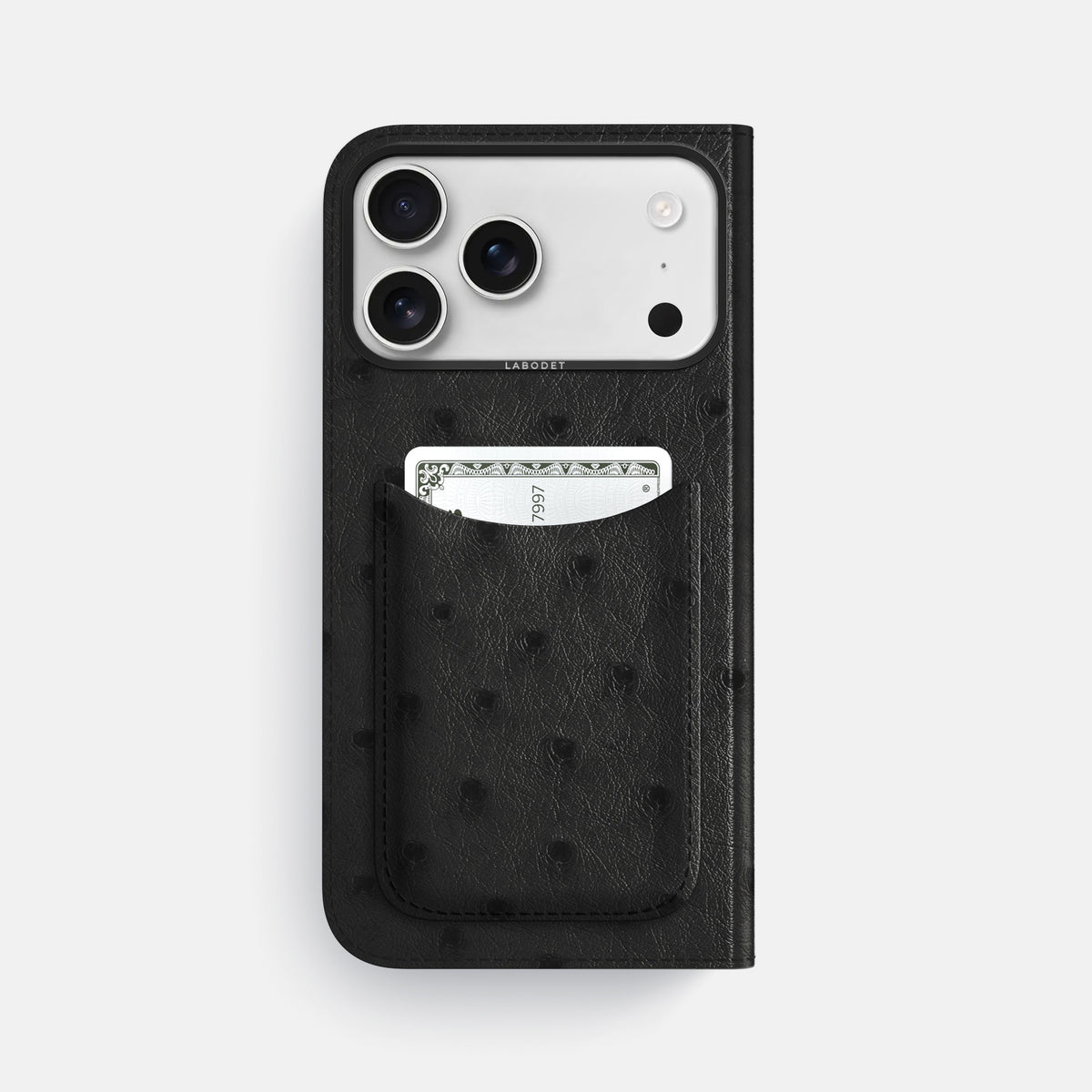 Folio Case with Card For iPhone 17 Pro Max In Ostrich -3 | Black-Black