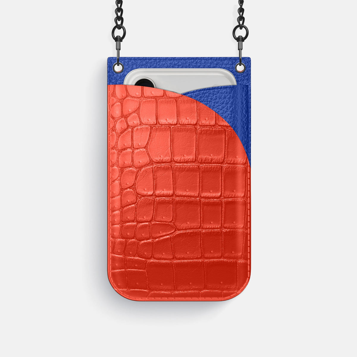 Crossbody Bag For iPhone 18 Pro In Porosus Crocodile -1 | Rust-Black