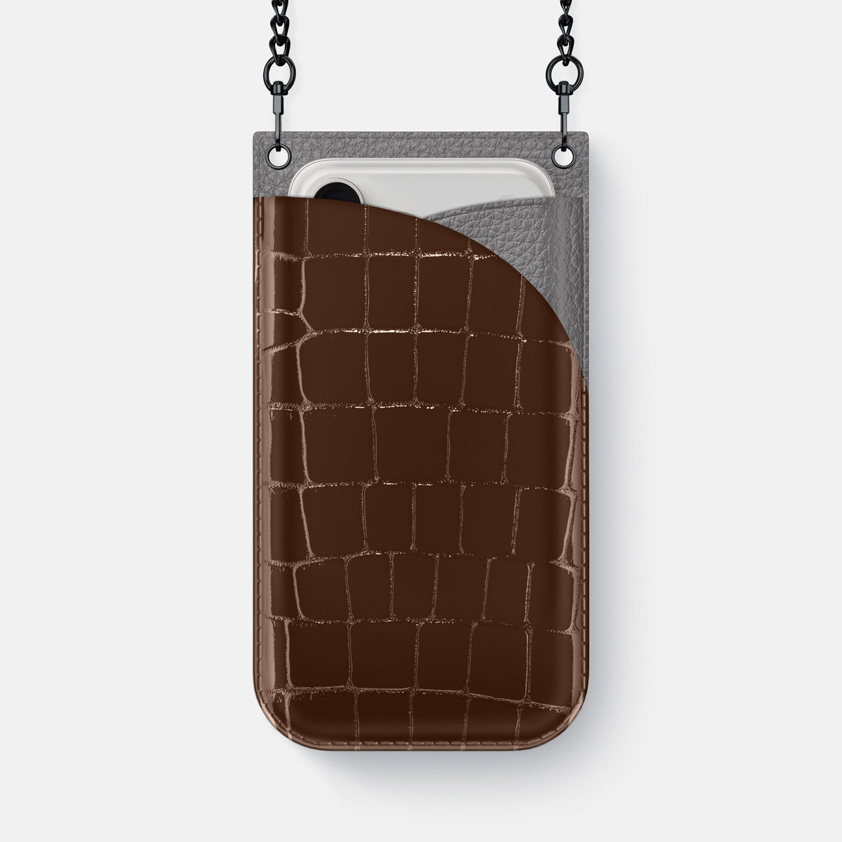 Crossbody Bag For iPhone 18 Pro Max In Shiny Alligator -1 | Brown-Black