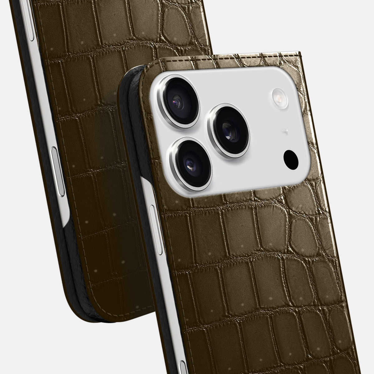 Folio Slim Case For iPhone 17 Pro Max In Porosus Crocodile -5 | Bronze