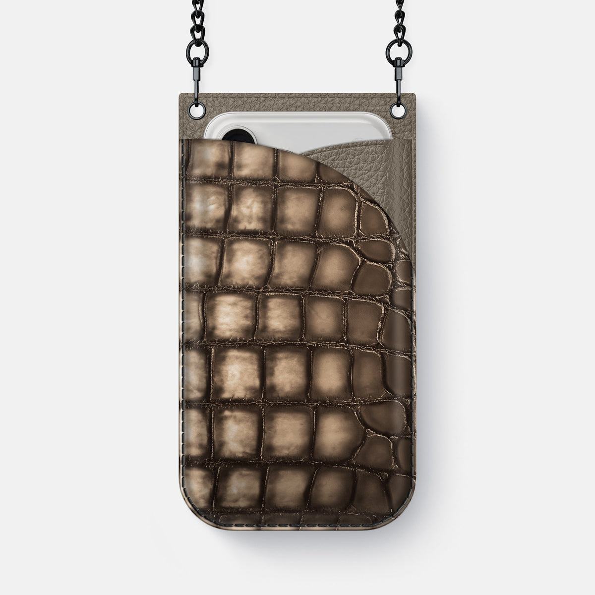 Crossbody Bag For iPhone 18 Pro Max In Patina Alligator -1 | Etoupe-Black