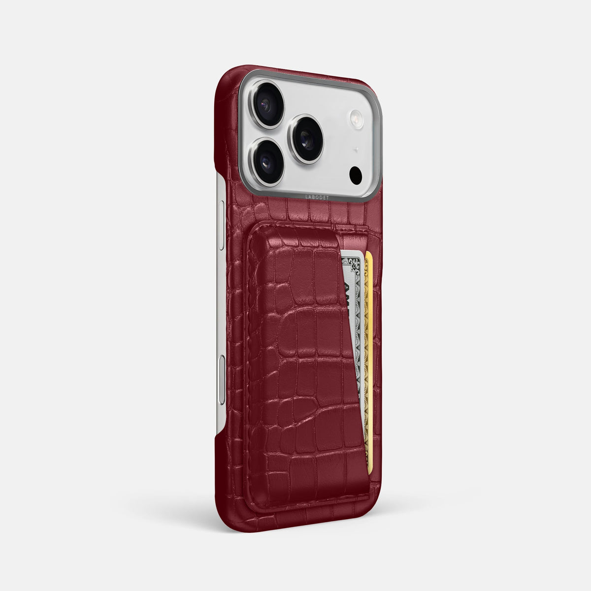 Double Card Case For iPhone 18 Pro Max In Alligator -2 | Burgundy-Steel