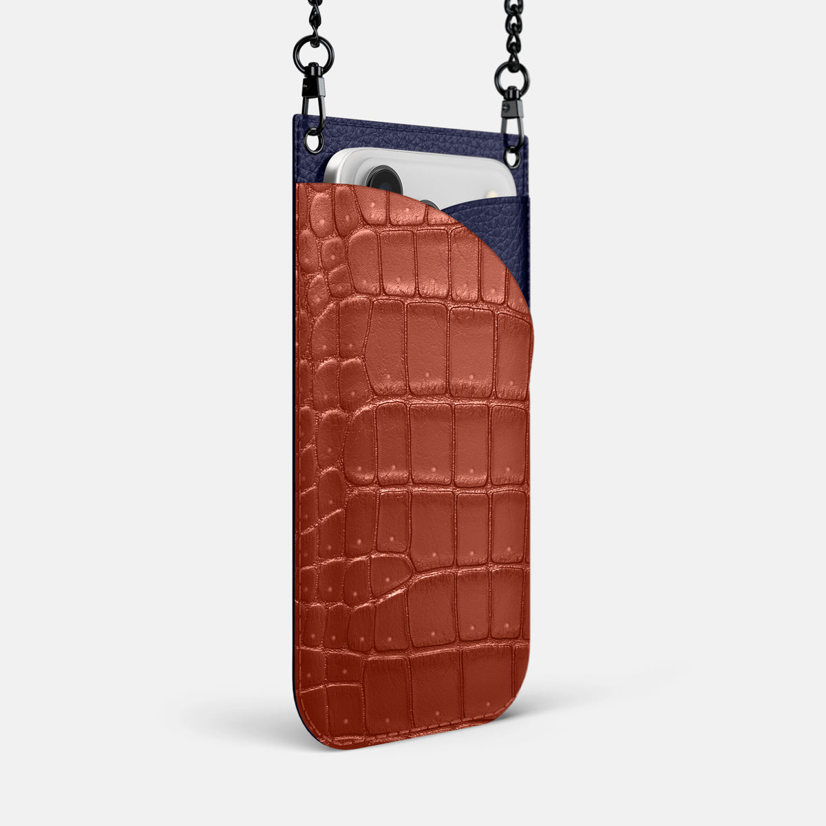 Crossbody Bag For iPhone 17 Pro Max In Porosus Crocodile -2 | Nuts-Black