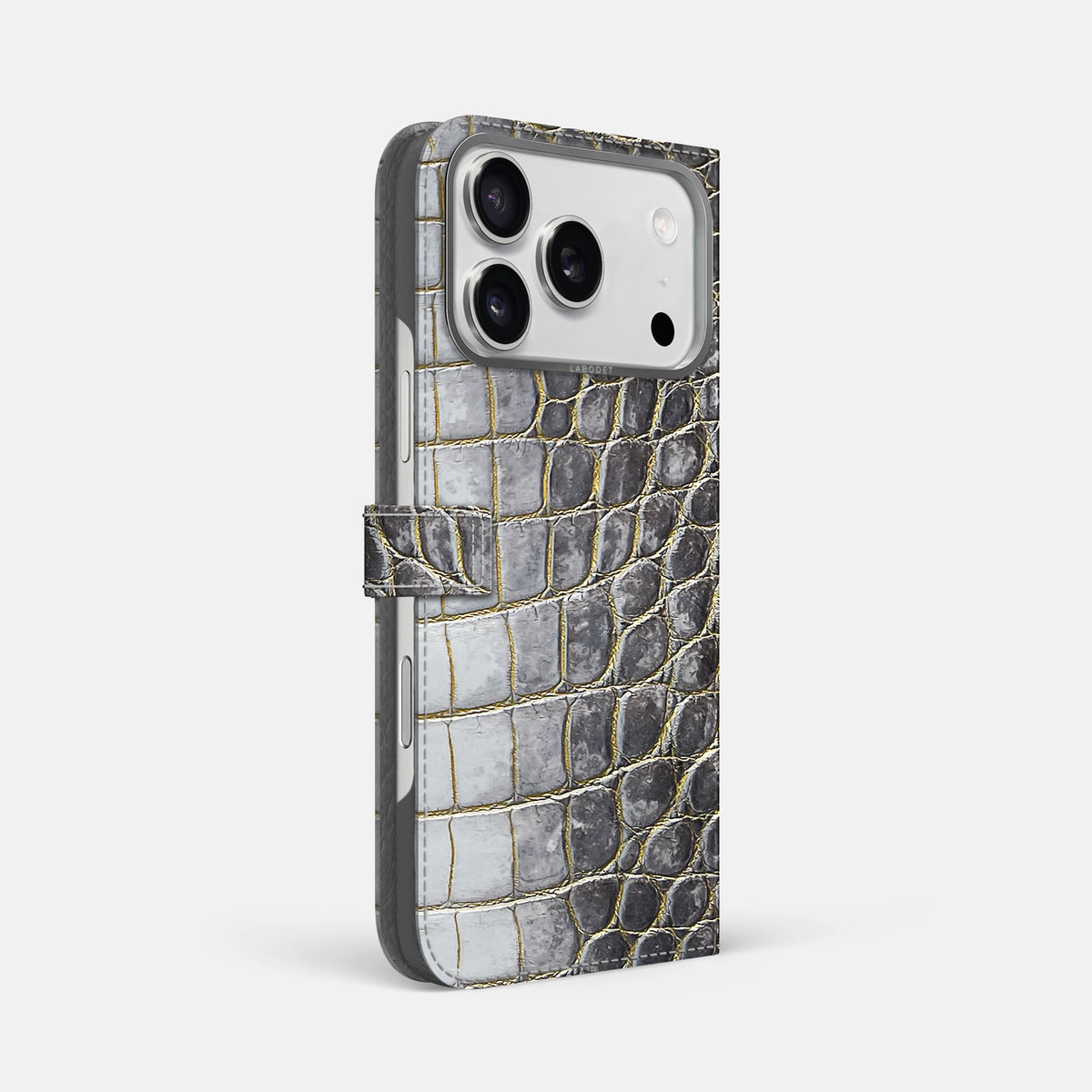Folio Case with Clasp For iPhone 17 Pro Max In Himalayan Crocodile -1 | Gold-Steel