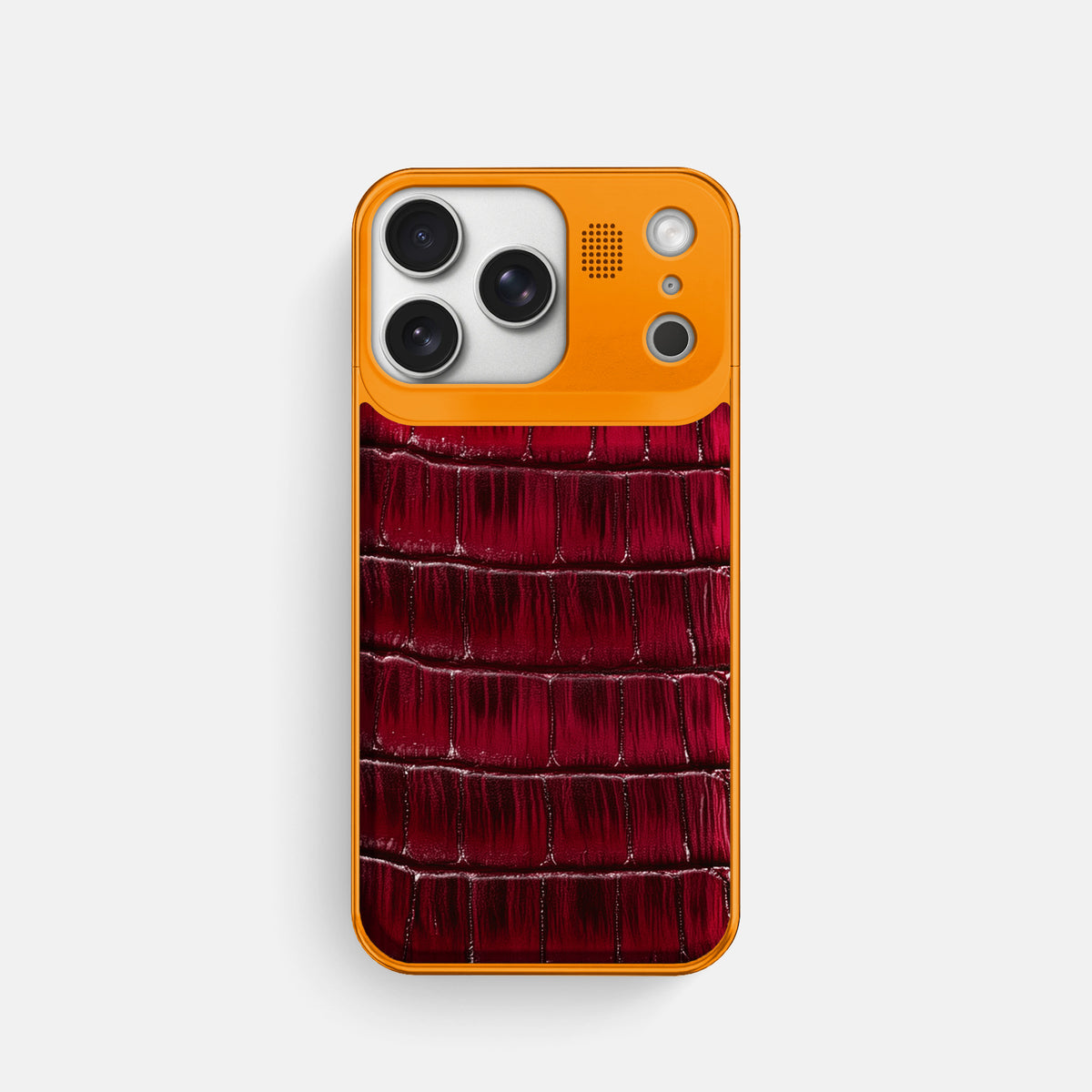 Metal Case For iPhone 17 Pro In Patina Alligator -1 | Havana-Burgundy-Orange