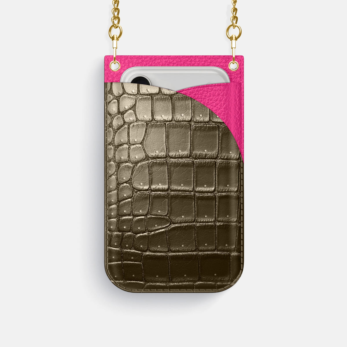 Crossbody Bag For iPhone 18 Pro In Porosus Crocodile -1 | Bronze-Gold