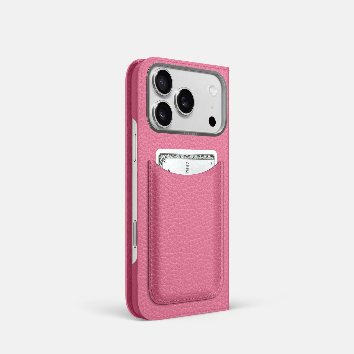 Folio Case with Card For iPhone 18 Pro In Calf -1 | Pink-Steel