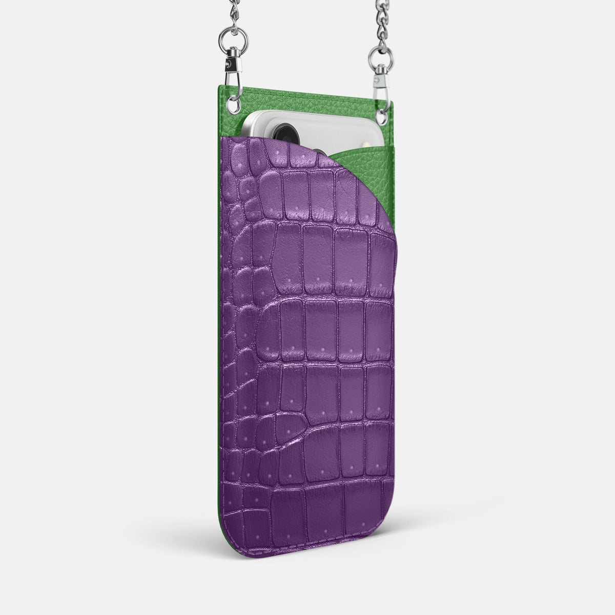 Crossbody Bag For iPhone 18 Pro Max In Porosus Crocodile -2 | Purple-Steel