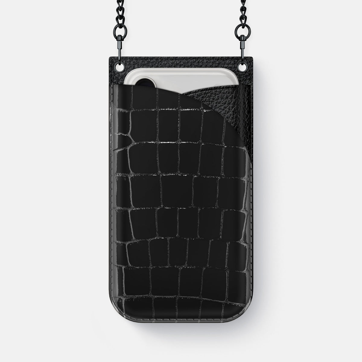 Crossbody Bag For iPhone 18 Pro Max In Shiny Alligator -1 | Black-Black