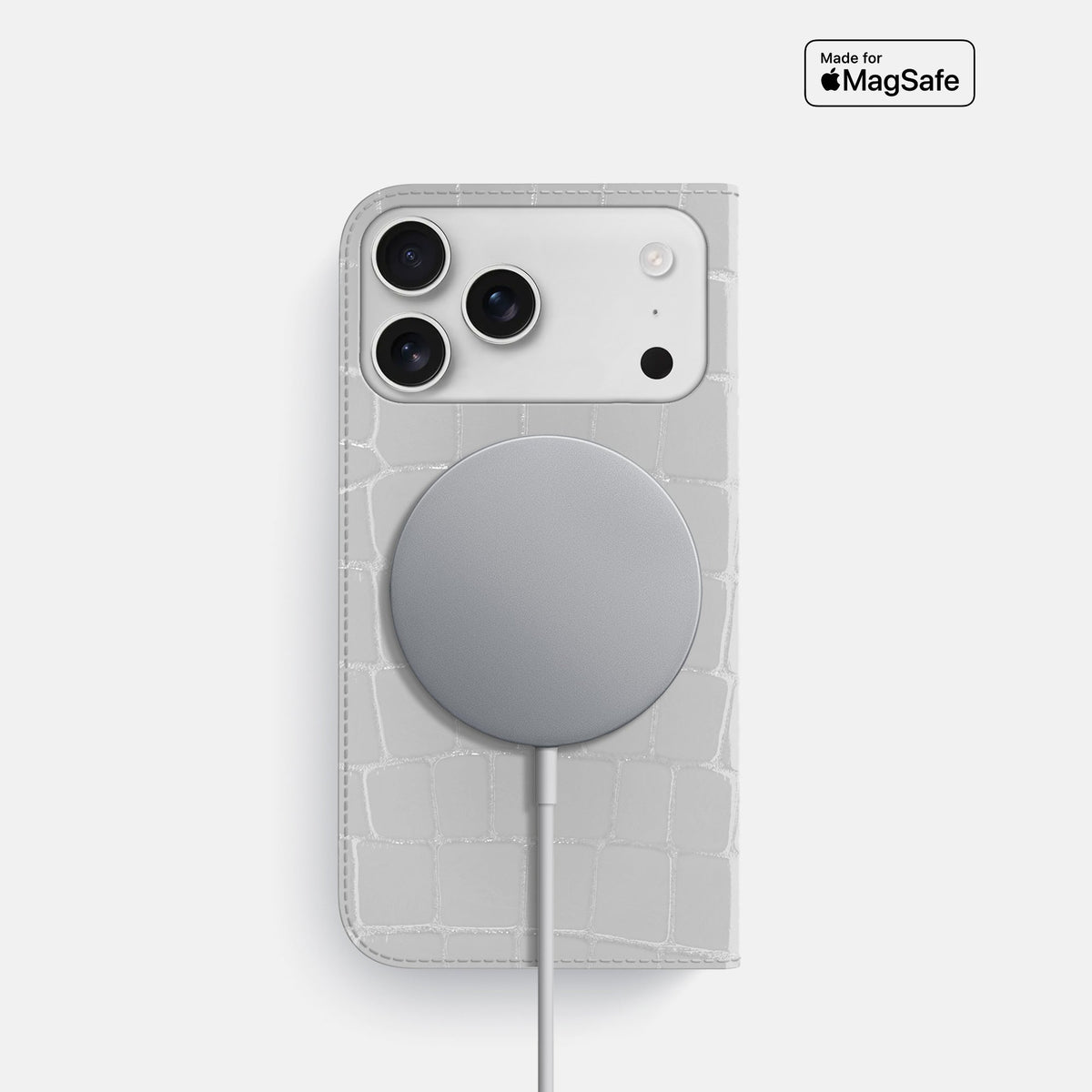Folio Slim Case For iPhone 18 Pro In Shiny Alligator -3 | White