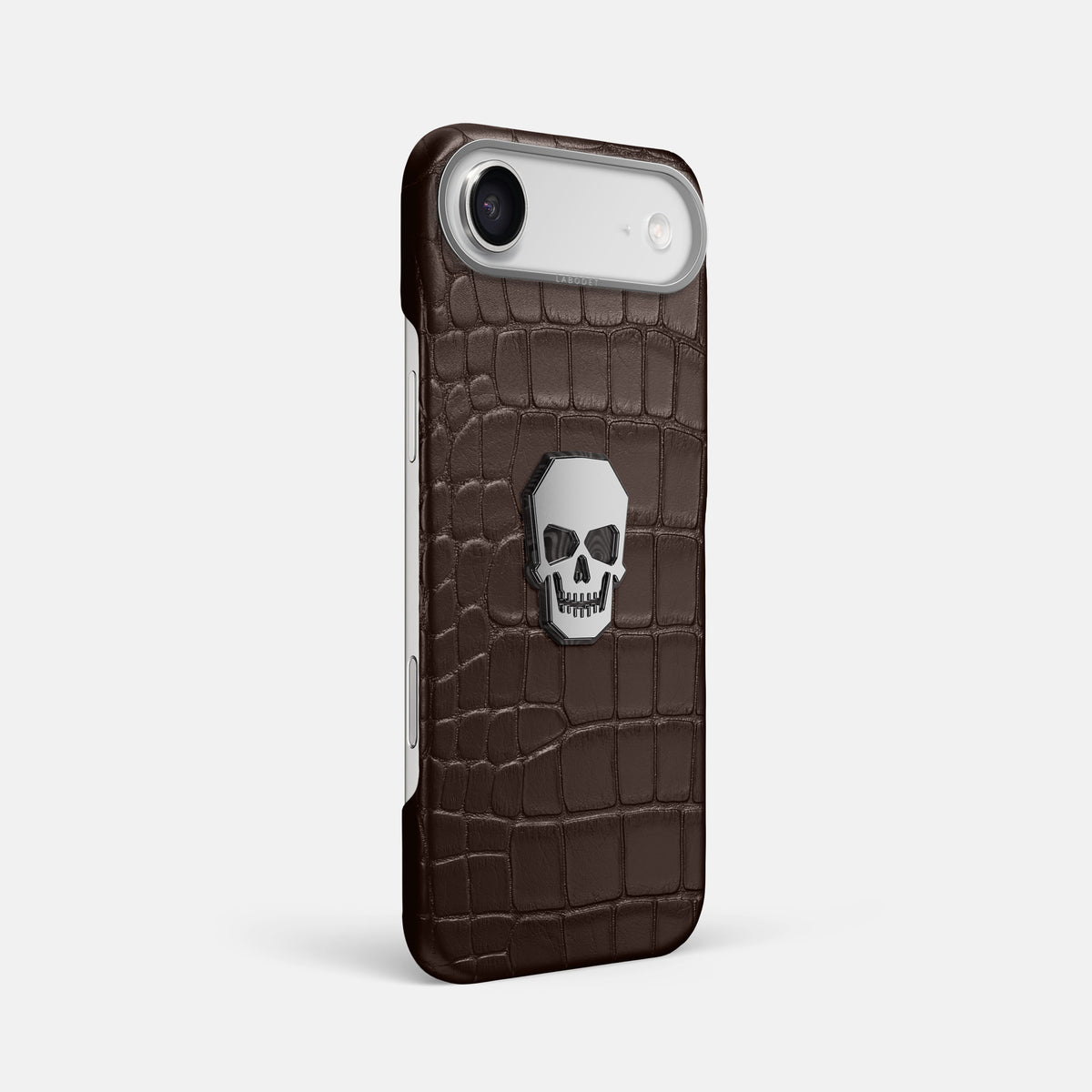Classic Case With Titanium Skull For iPhone 17 Air In Alligator -2 | Dark-Brown-Steel