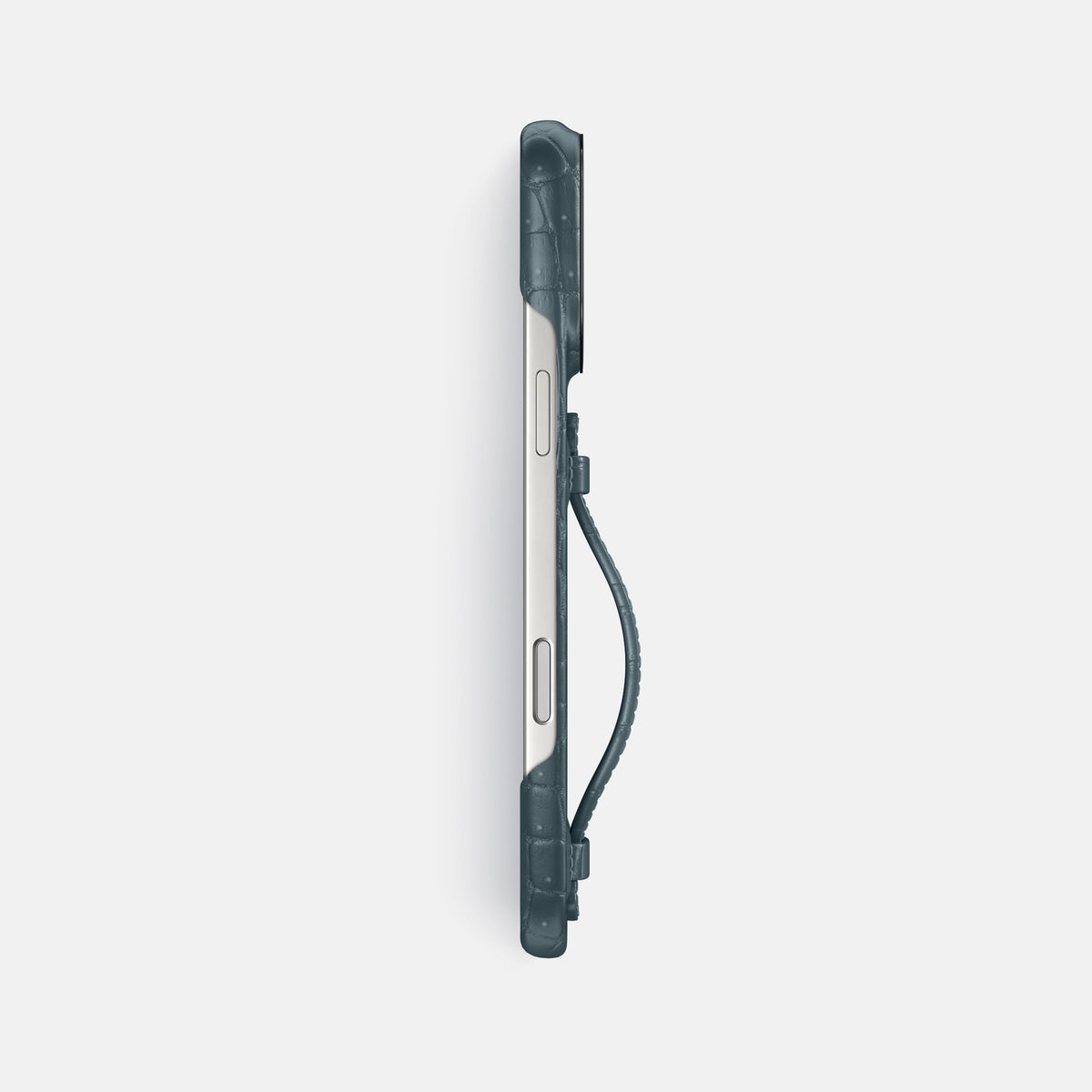 Center Handle For iPhone 17 Pro Max In Porosus Crocodile -2 | Denim-Black