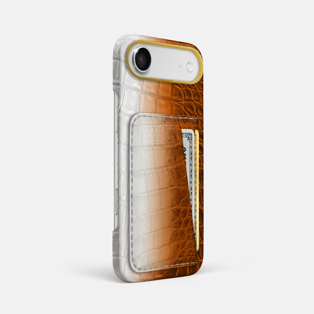 Double Card Case For iPhone 17 Air In Himalayan Crocodile -2 | Orange-Gold