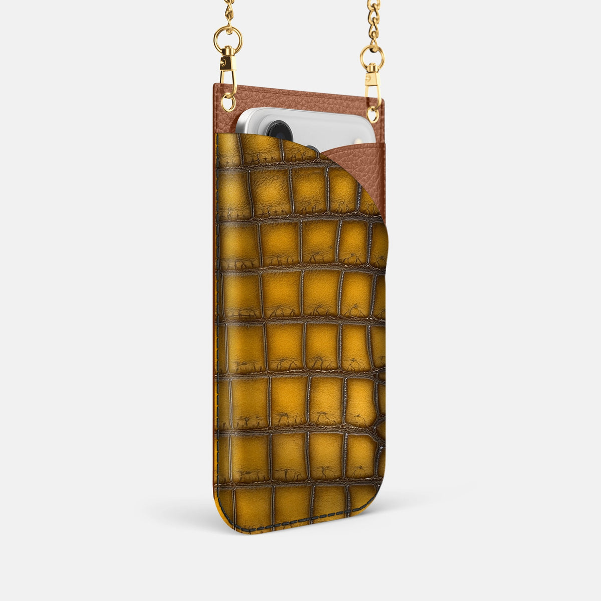 Crossbody Bag For iPhone 18 Pro In Patina Alligator -2 | Sydney-Gold