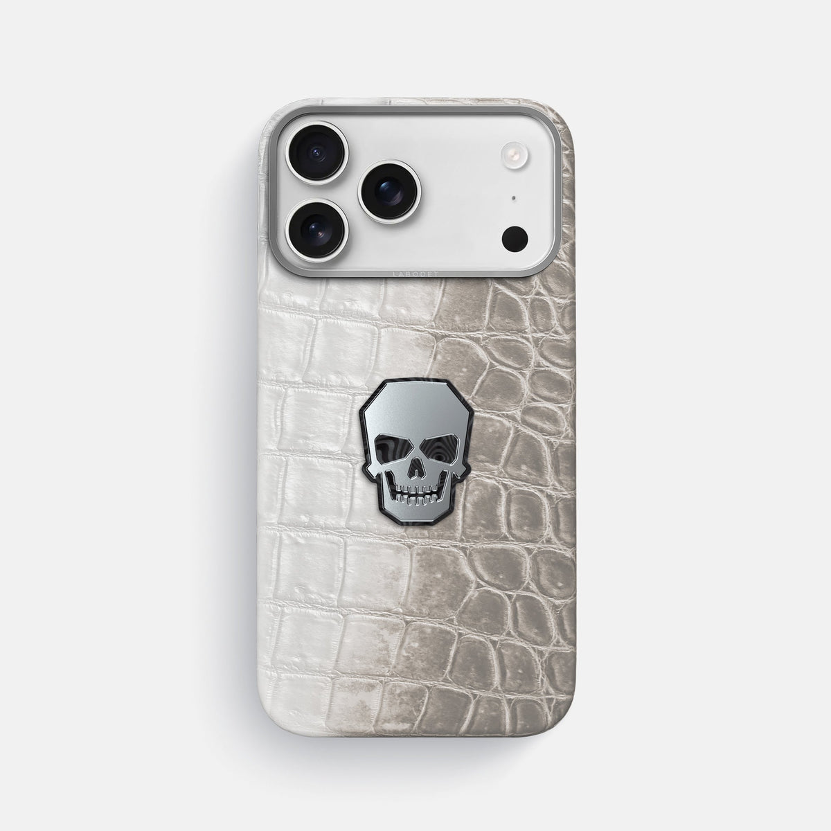 Classic Case With Titanium Skull For iPhone 18 Pro Max In Himalayan Crocodile -1 | Grey-Steel