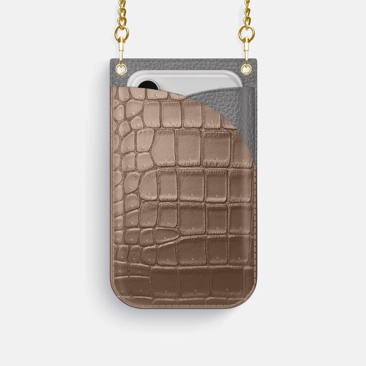 Crossbody Bag For iPhone 18 Pro In Porosus Crocodile -1 | Fur-Brown-Gold