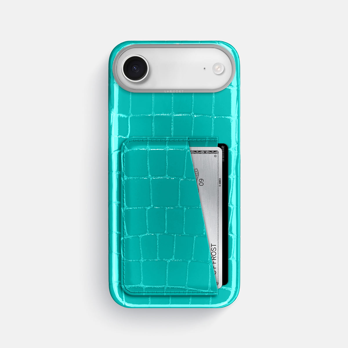 Double Card Case For iPhone 17 Air In Shiny Alligator -1 | Mint-Steel
