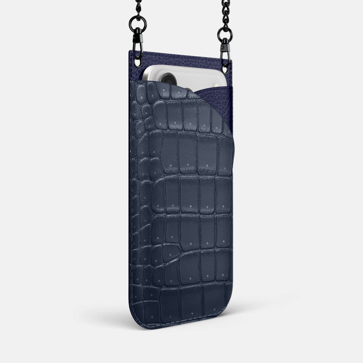Crossbody Bag For iPhone 18 Pro Max In Porosus Crocodile -2 | Deep-Blue-Sea-Black