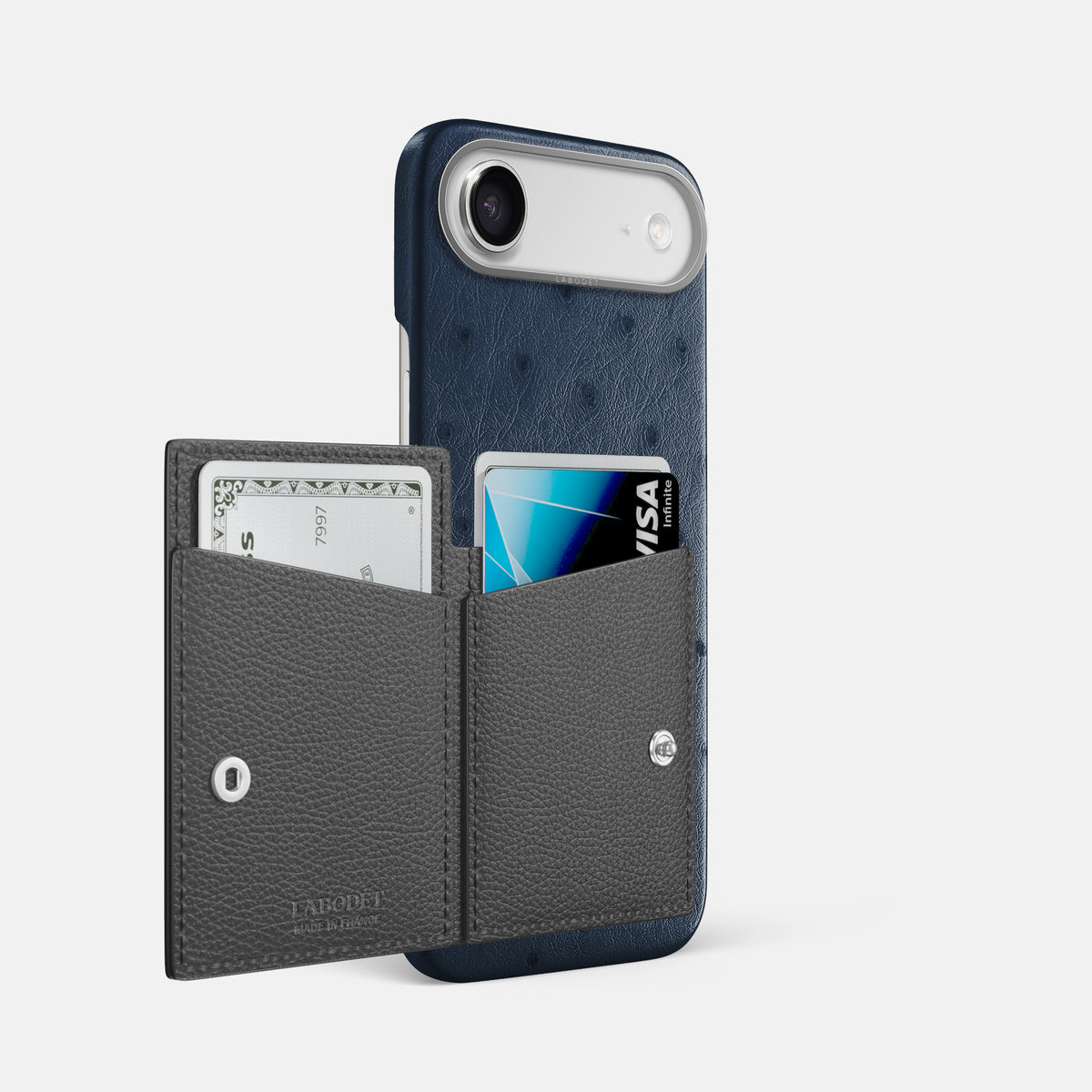 Bi-Fold Case For iPhone 17 Air In Ostrich -2 | Navy-Blue-Steel