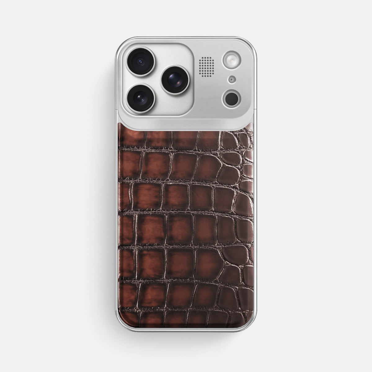 Metal Case For iPhone 17 Pro Max In Patina Alligator -1 | Havana-Brown-Steel