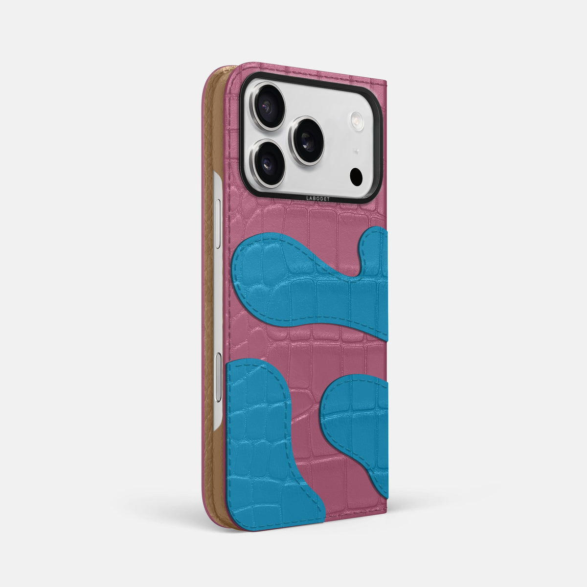 Camouflage Folio For iPhone 18 Pro Max In Alligator -1 | Pink-Lagoon-Black