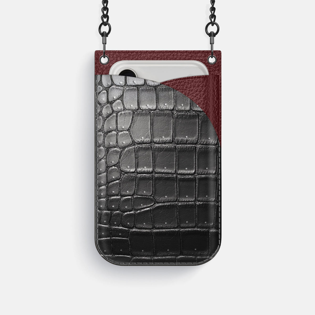 Crossbody Bag For iPhone 18 Pro In Porosus Crocodile -1 | Shiny-Black-Black