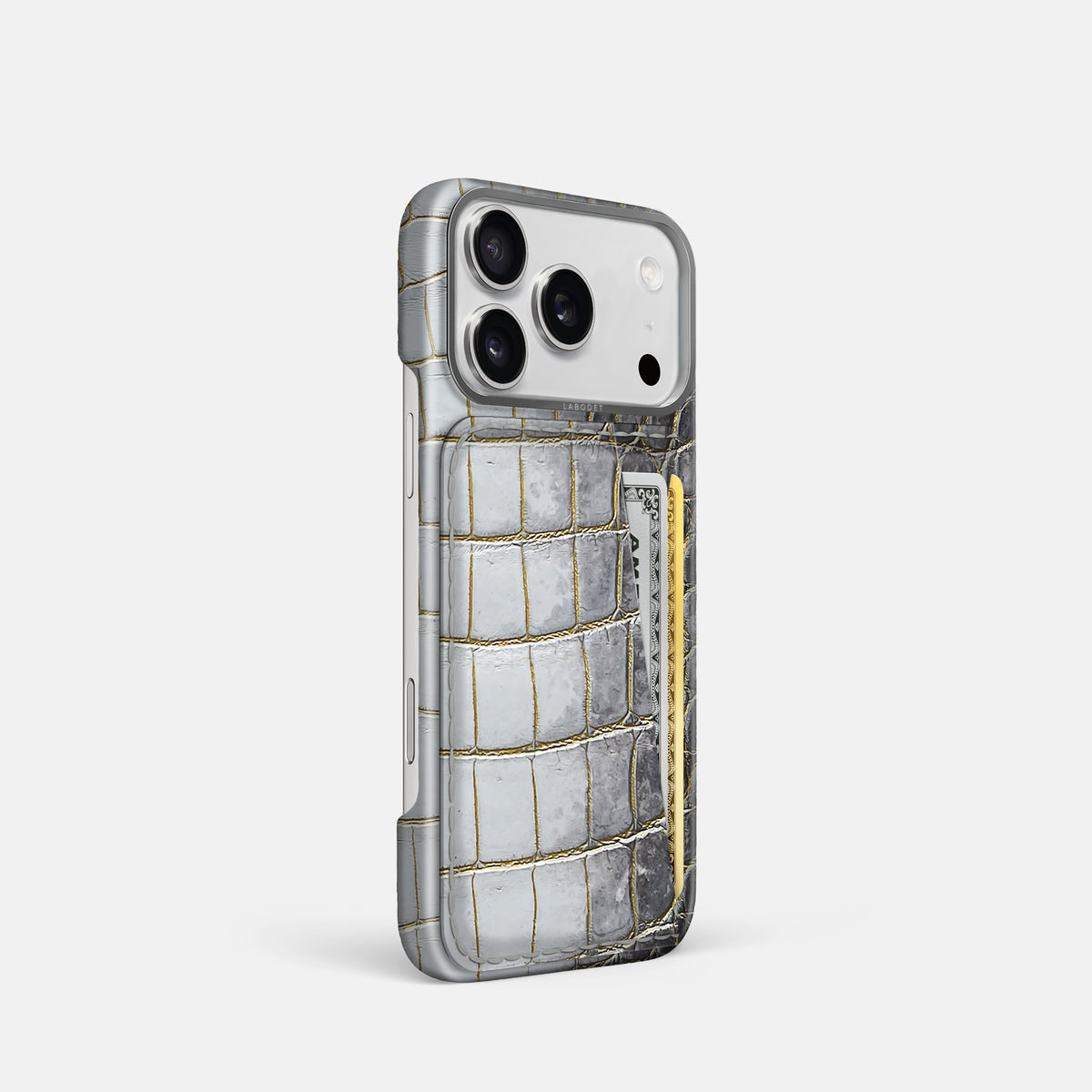 Double Card Case For iPhone 17 Pro In Himalayan Crocodile -2 | Gold-Steel