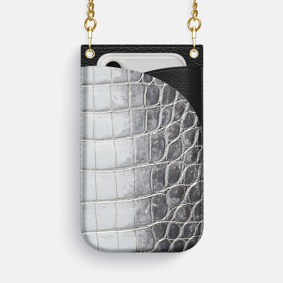 Crossbody Bag For iPhone 18 Pro Max In Himalayan Crocodile -1 | Silver-Gold
