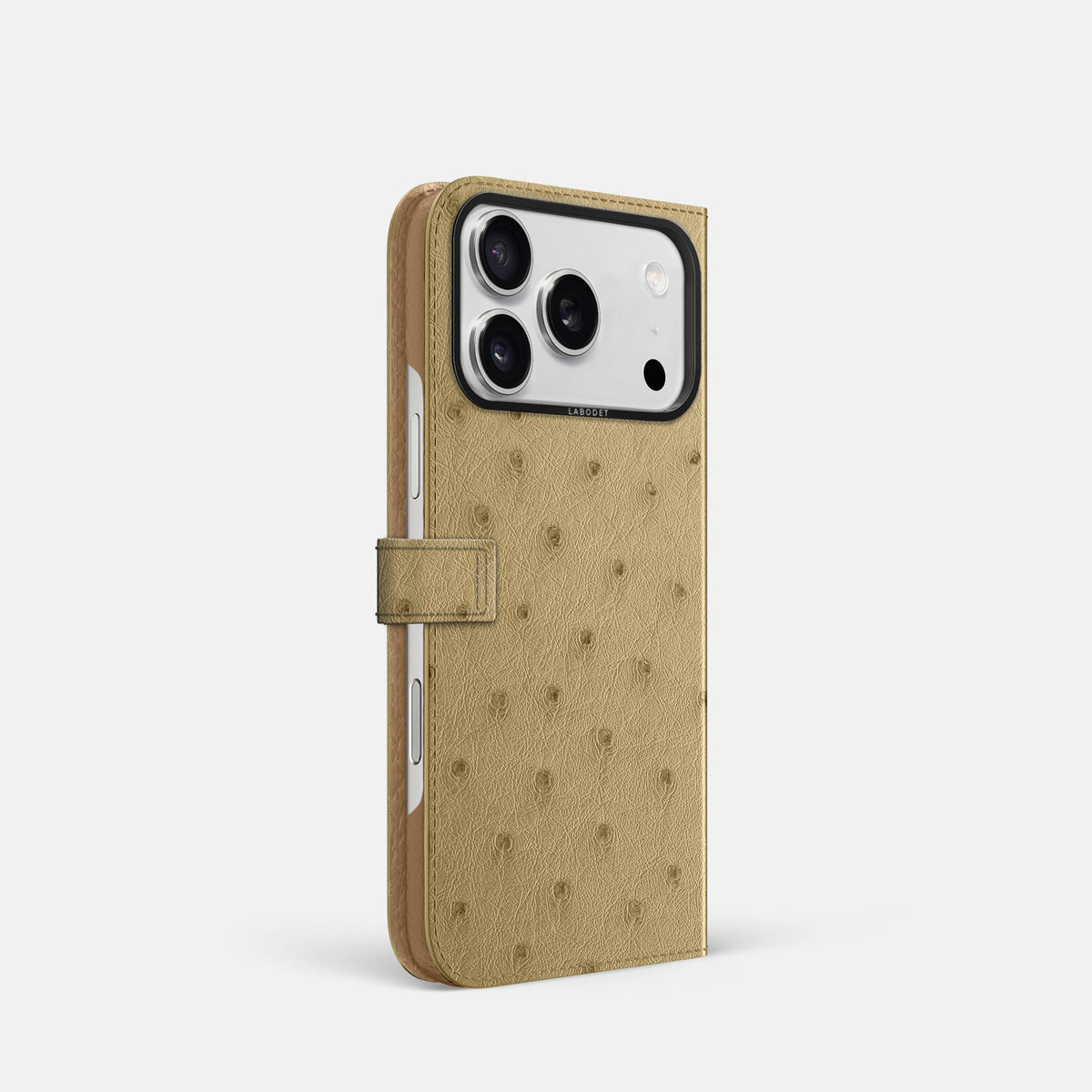 Folio Case with Clasp For iPhone 18 Pro In Ostrich -1 | Desert-Sand-Black