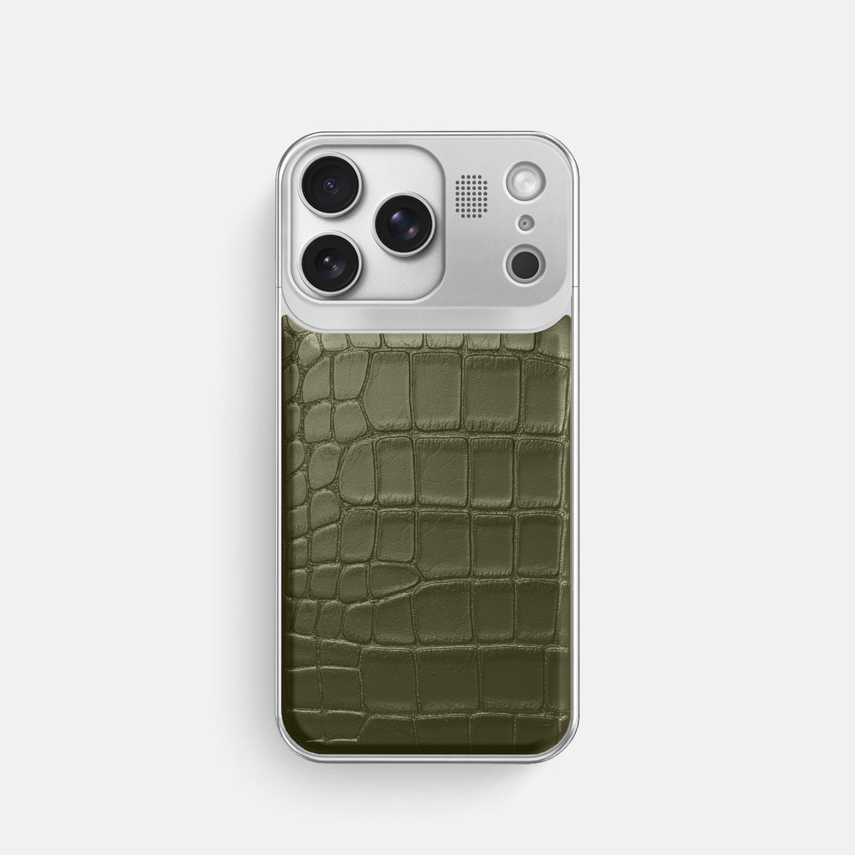Metal Case For iPhone 18 Pro In Alligator -1 | Kaki-Green-Steel