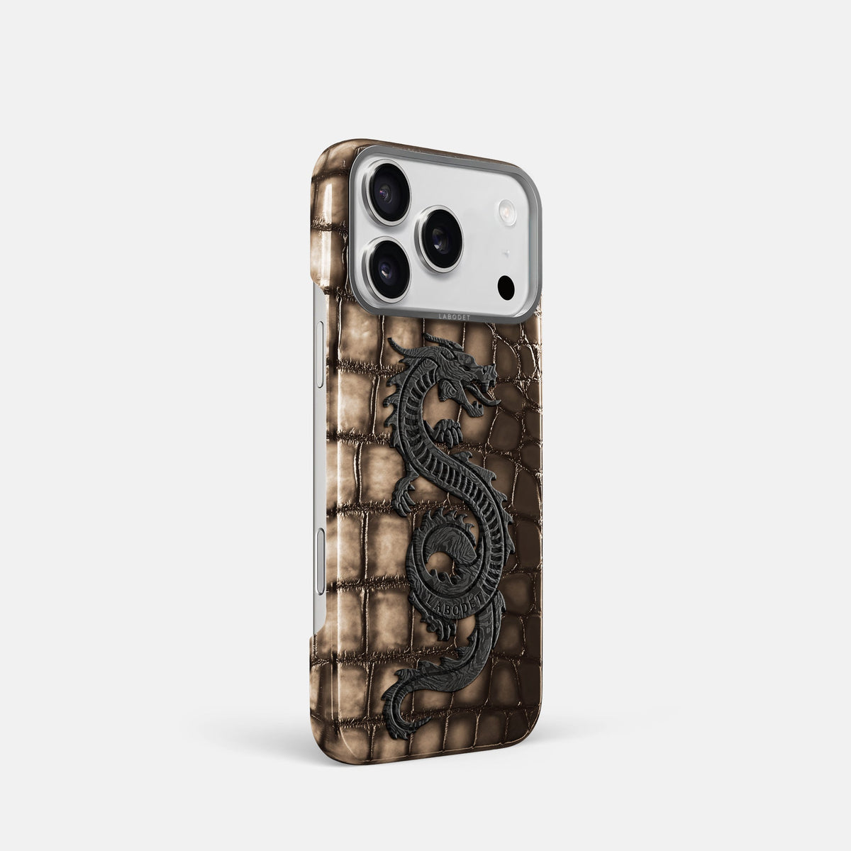 Classic Case With Carbon Dragon For iPhone 18 Pro In Patina Alligator -2 | Etoupe-Steel