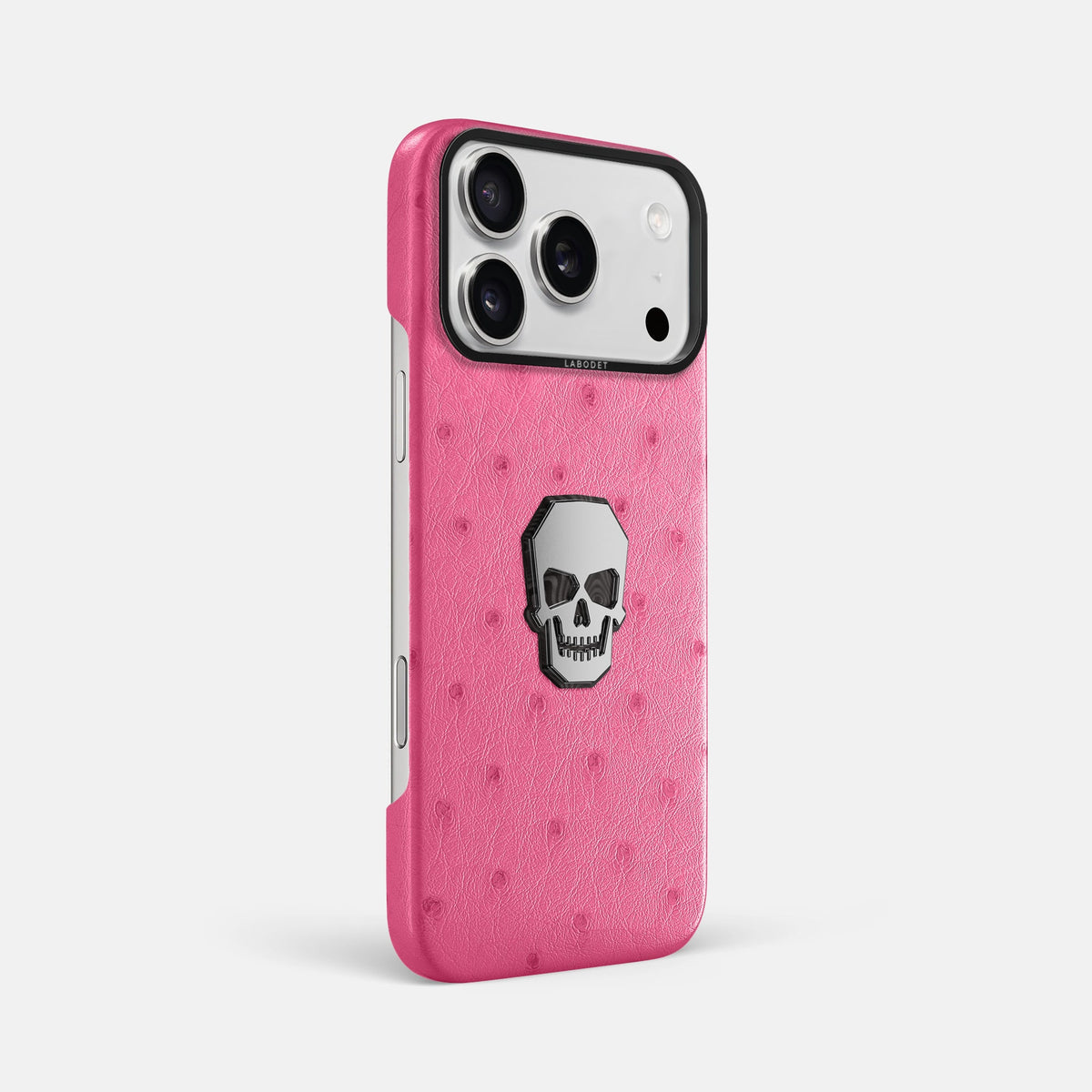 Classic Case With Titanium Skull For iPhone 18 Pro Max In Ostrich -2 | Pink-Black