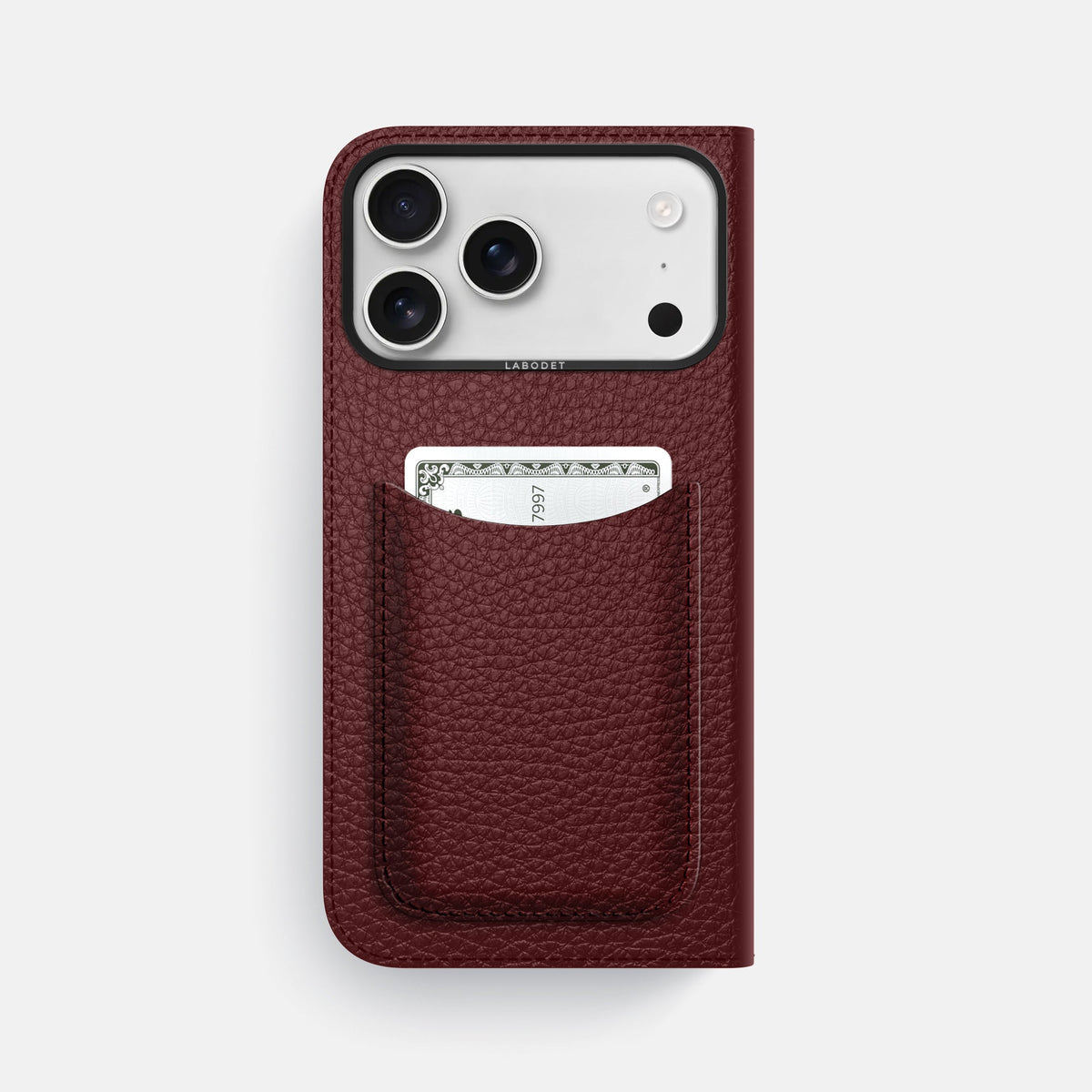 Folio Case with Card For iPhone 18 Pro Max In Calf -3 | Bordeaux-Black