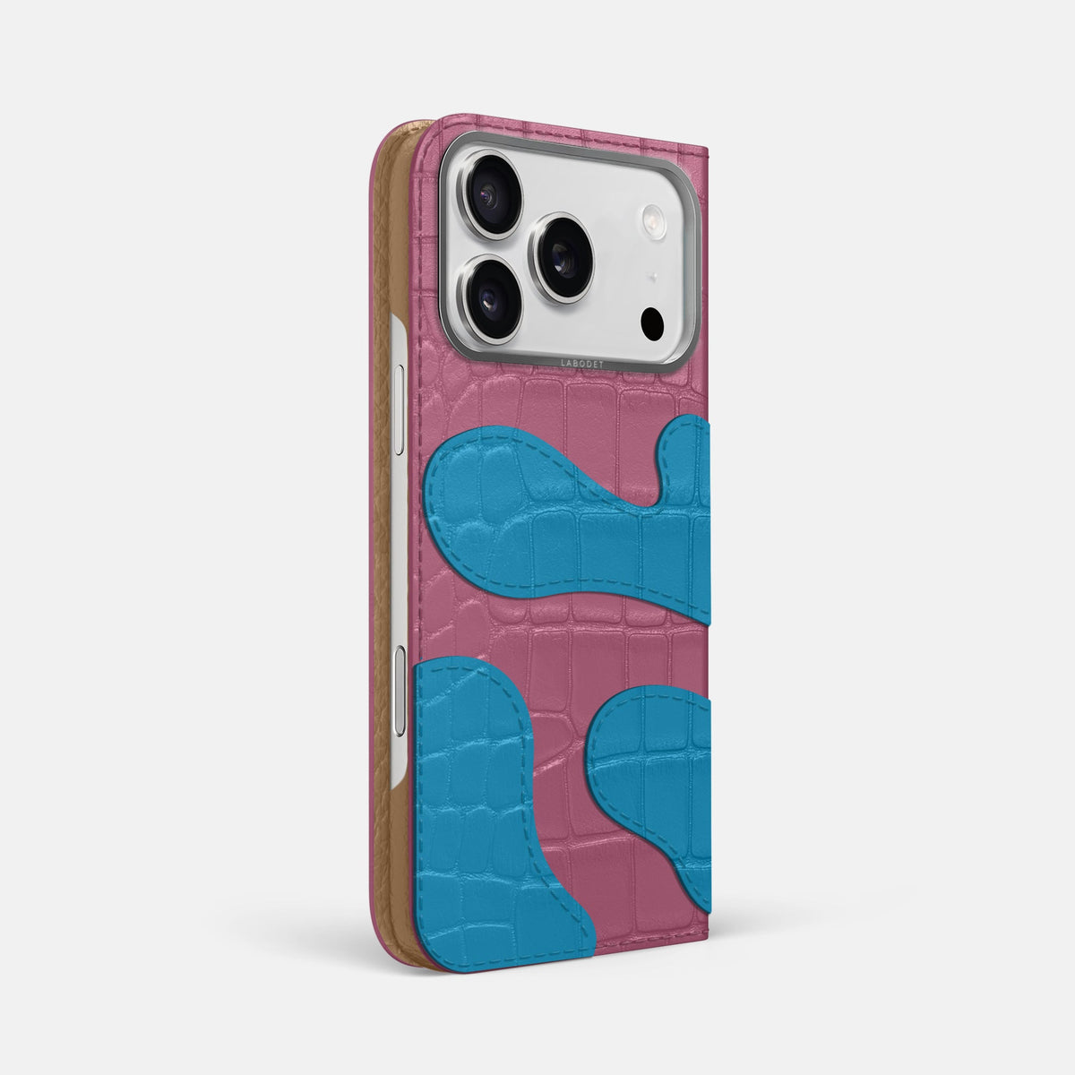 Camouflage Folio For iPhone 18 Pro Max In Alligator -1 | Pink-Lagoon-Steel