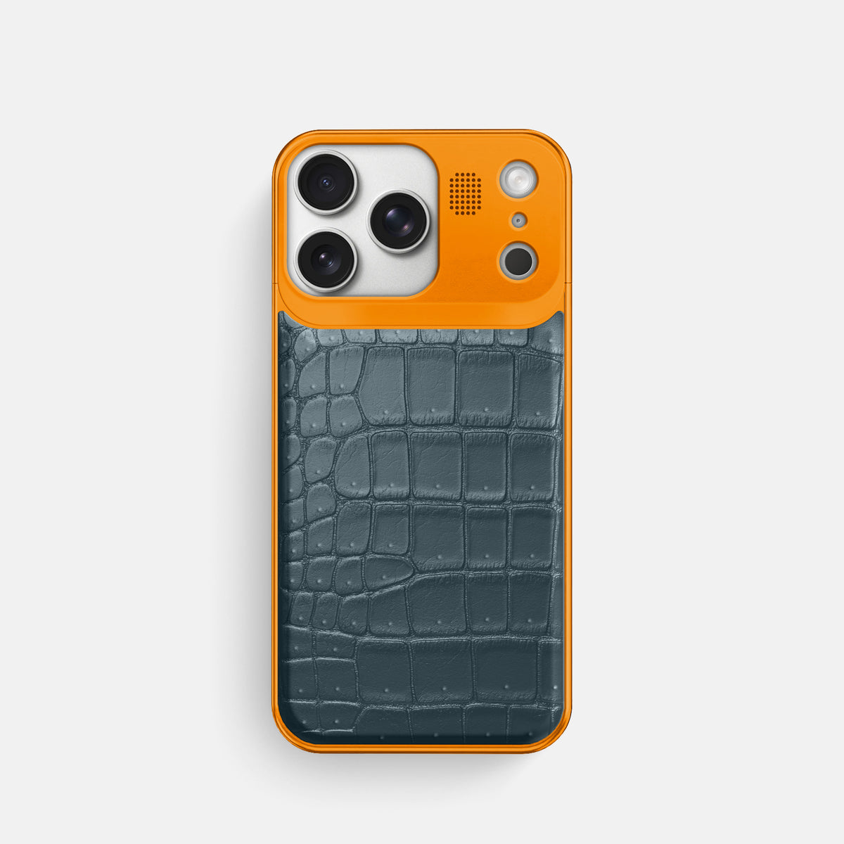 Metal Case For iPhone 17 Pro In Porosus Crocodile -1 | Denim-Orange