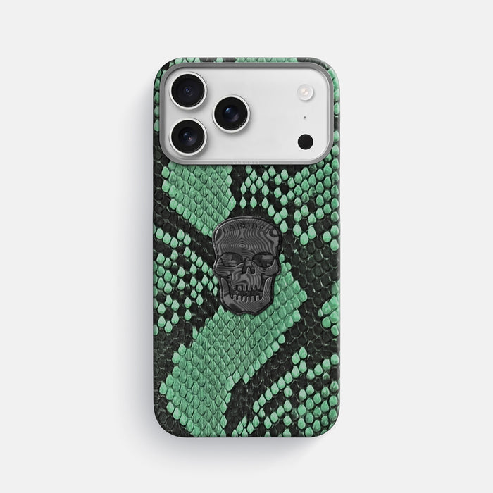 Classic Case With Carbon Skull For iPhone 17 Pro Max In Deluxe Python -1 | Forest-Green-Steel