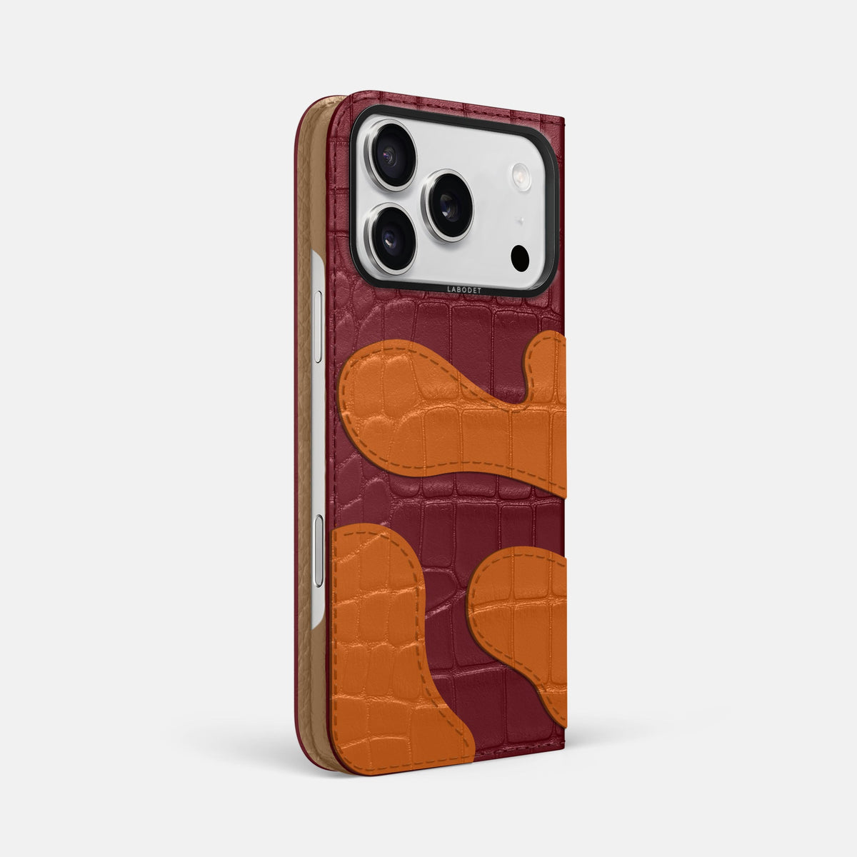 Camouflage Folio For iPhone 18 Pro Max In Alligator -1 | Burgundy-Black