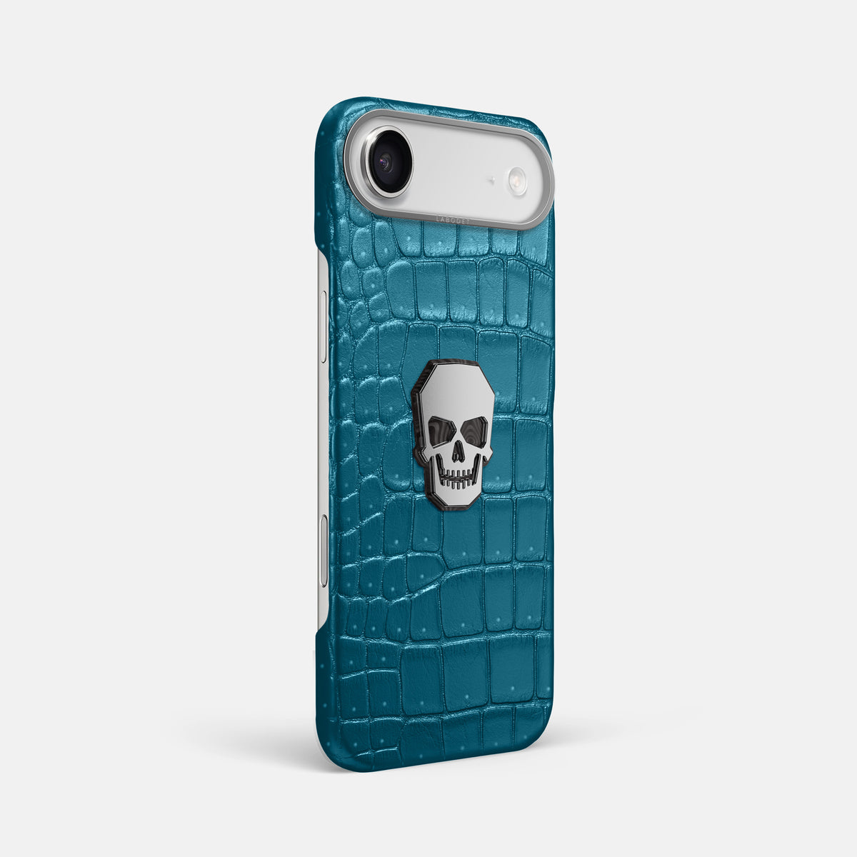 Classic Case With Titanium Skull For iPhone 17 Air In Porosus Crocodile -2 | Turquoise-Steel