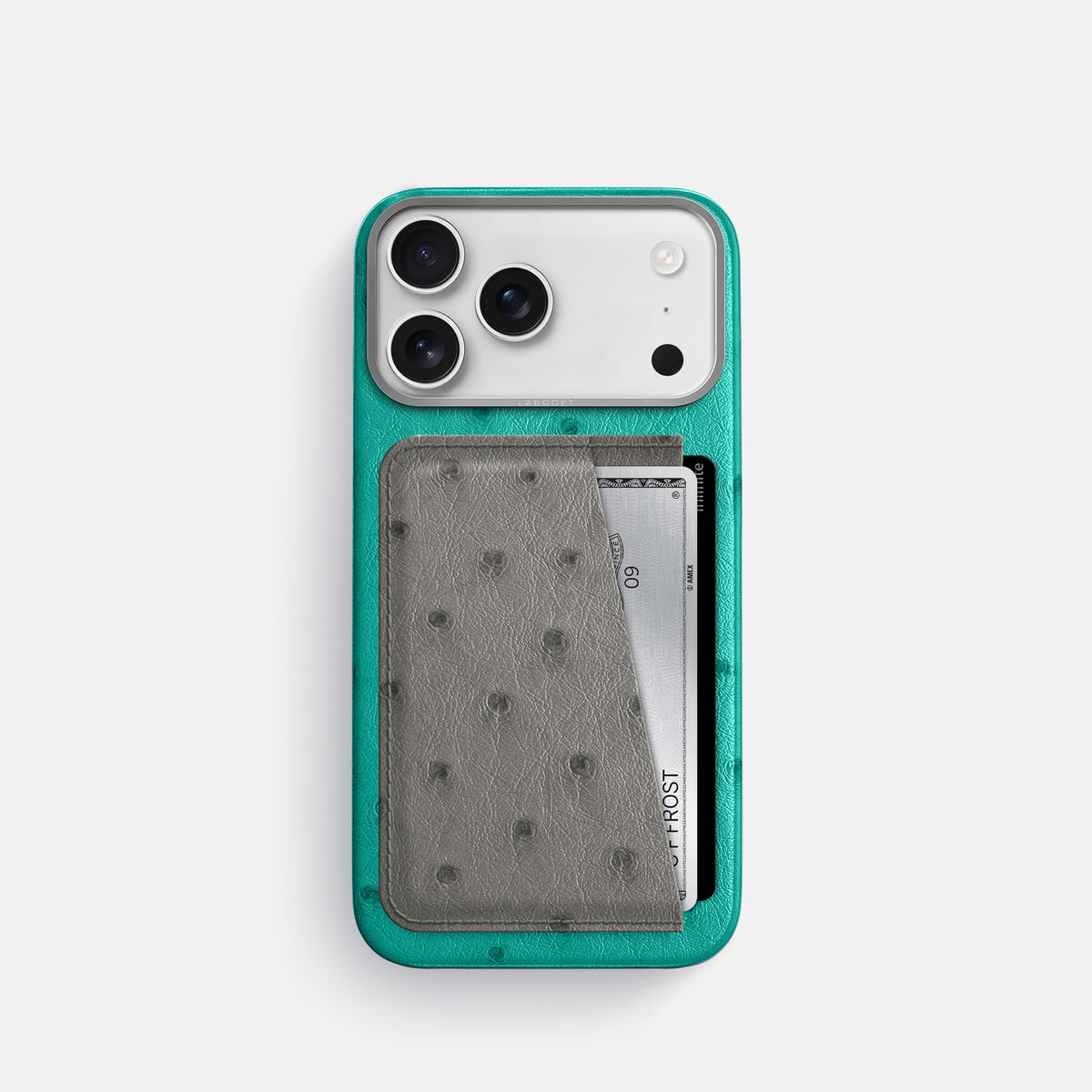 Double Card Case Coloré For iPhone 17 Pro In Ostrich -1 | Turquoise-Steel