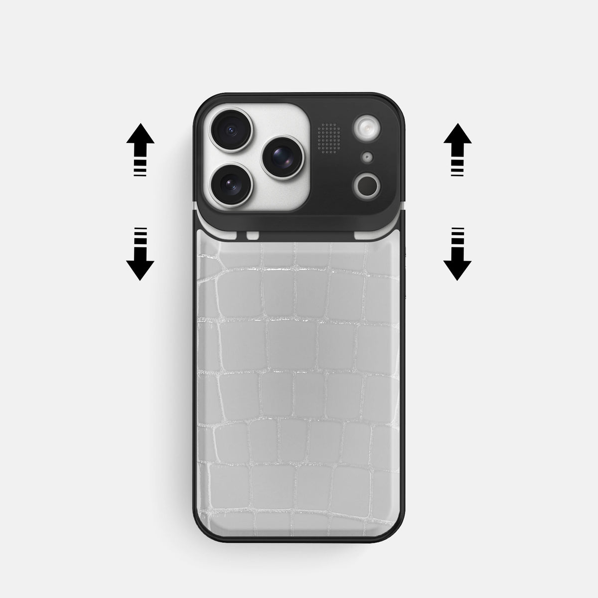 Metal Case For iPhone 17 Pro In Shiny Alligator -2 | White-Black