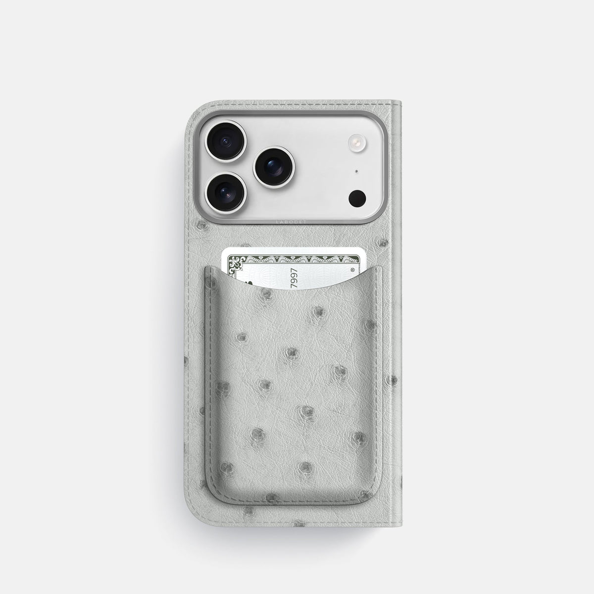Folio Case with Card For iPhone 18 Pro In Ostrich -3 | White-Steel