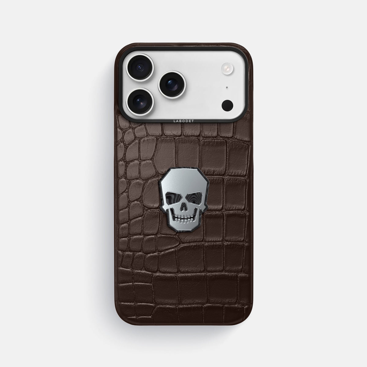 Classic Case With Titanium Skull For iPhone 18 Pro Max In Alligator -1 | Dark-Brown-Black
