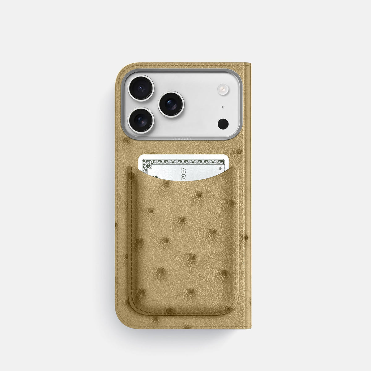 Folio Case with Card For iPhone 18 Pro In Ostrich -3 | Desert-Sand-Steel