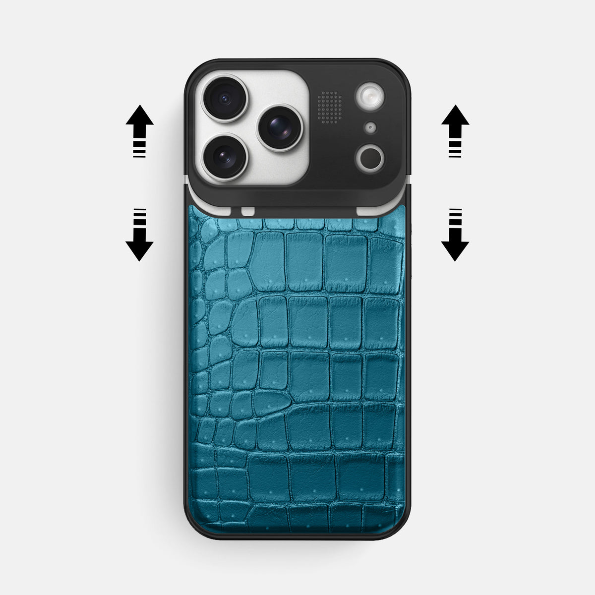 Metal Case For iPhone 17 Pro Max In Porosus Crocodile -2 | Turquoise-Black