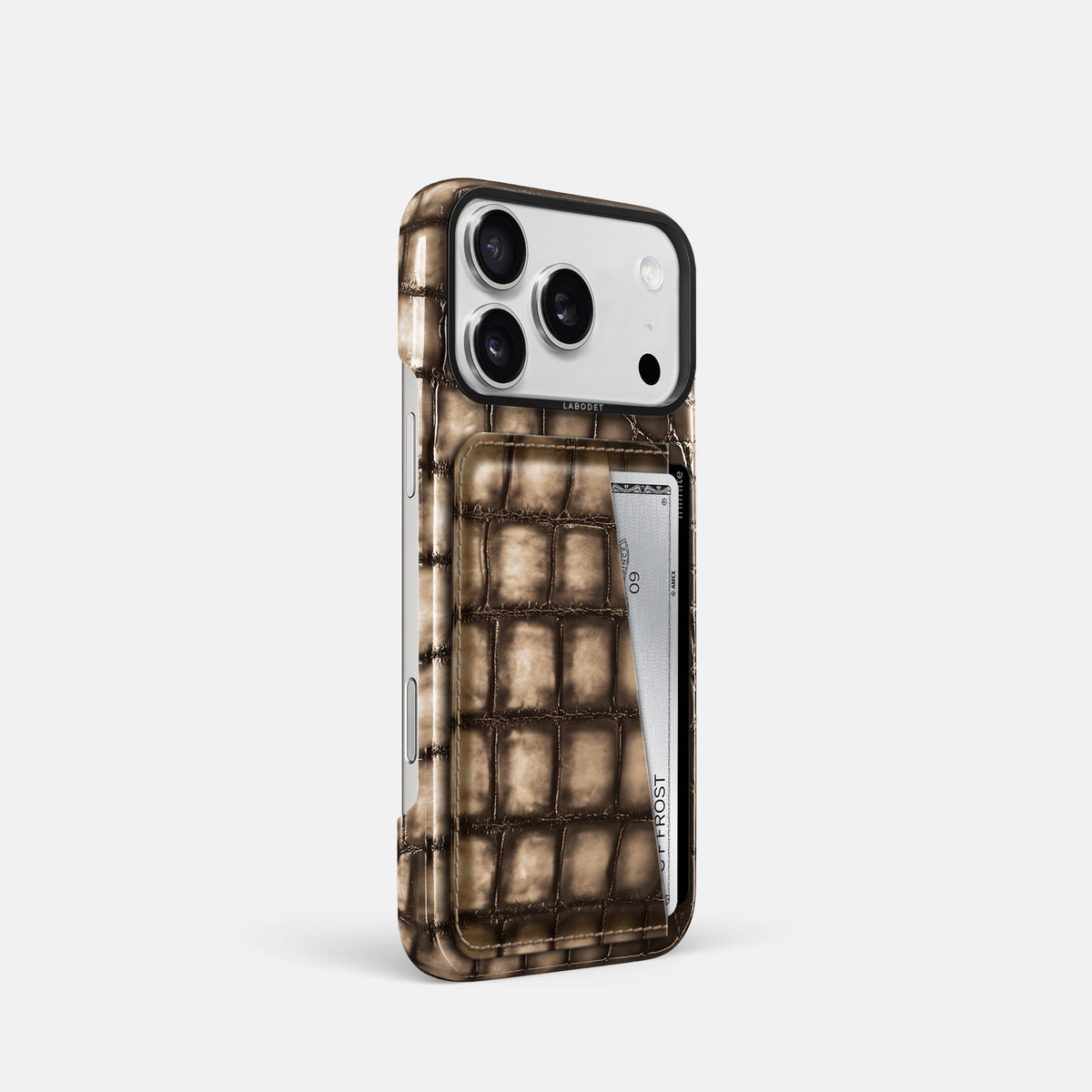 Double Card Case For iPhone 17 Pro In Patina Alligator -2 | Etoupe-Black