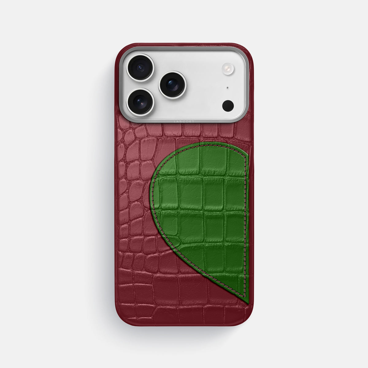 Classic Case With Half Heart - Left For iPhone 17 Pro Max In Alligator -1 | Burgundy-Steel