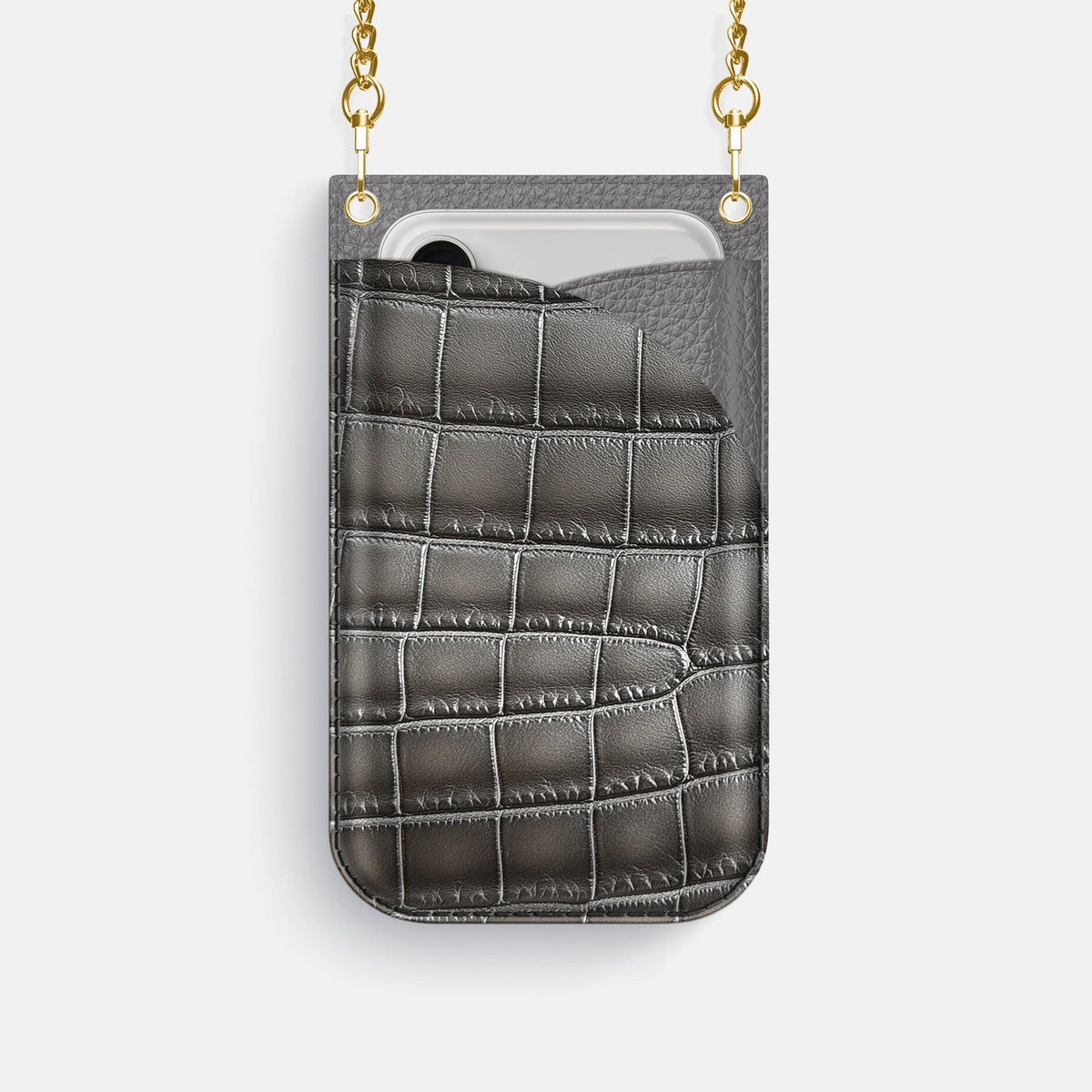 Crossbody Bag For iPhone 18 Pro In Patina Alligator -1 | Grey-Gold