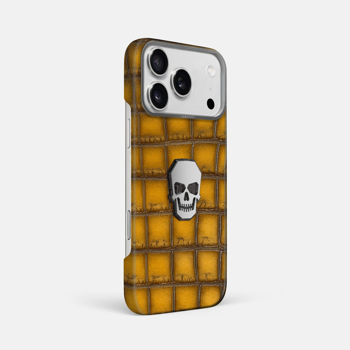 Classic Case With Titanium Skull For iPhone 18 Pro Max In Patina Alligator -2 | Sydney-Steel