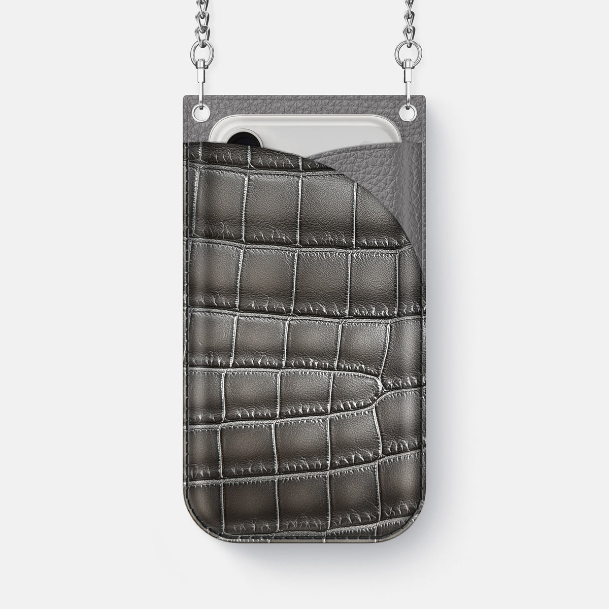Crossbody Bag For iPhone 18 Pro Max In Patina Alligator -1 | Grey-Steel
