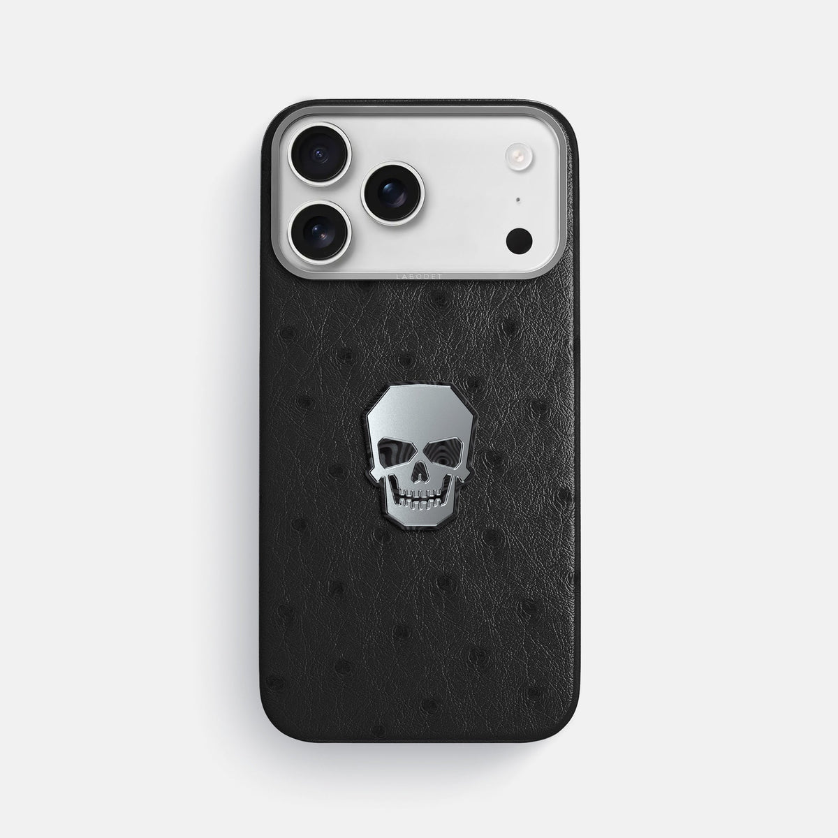 Classic Case With Titanium Skull For iPhone 18 Pro Max In Ostrich -1 | Black-Steel